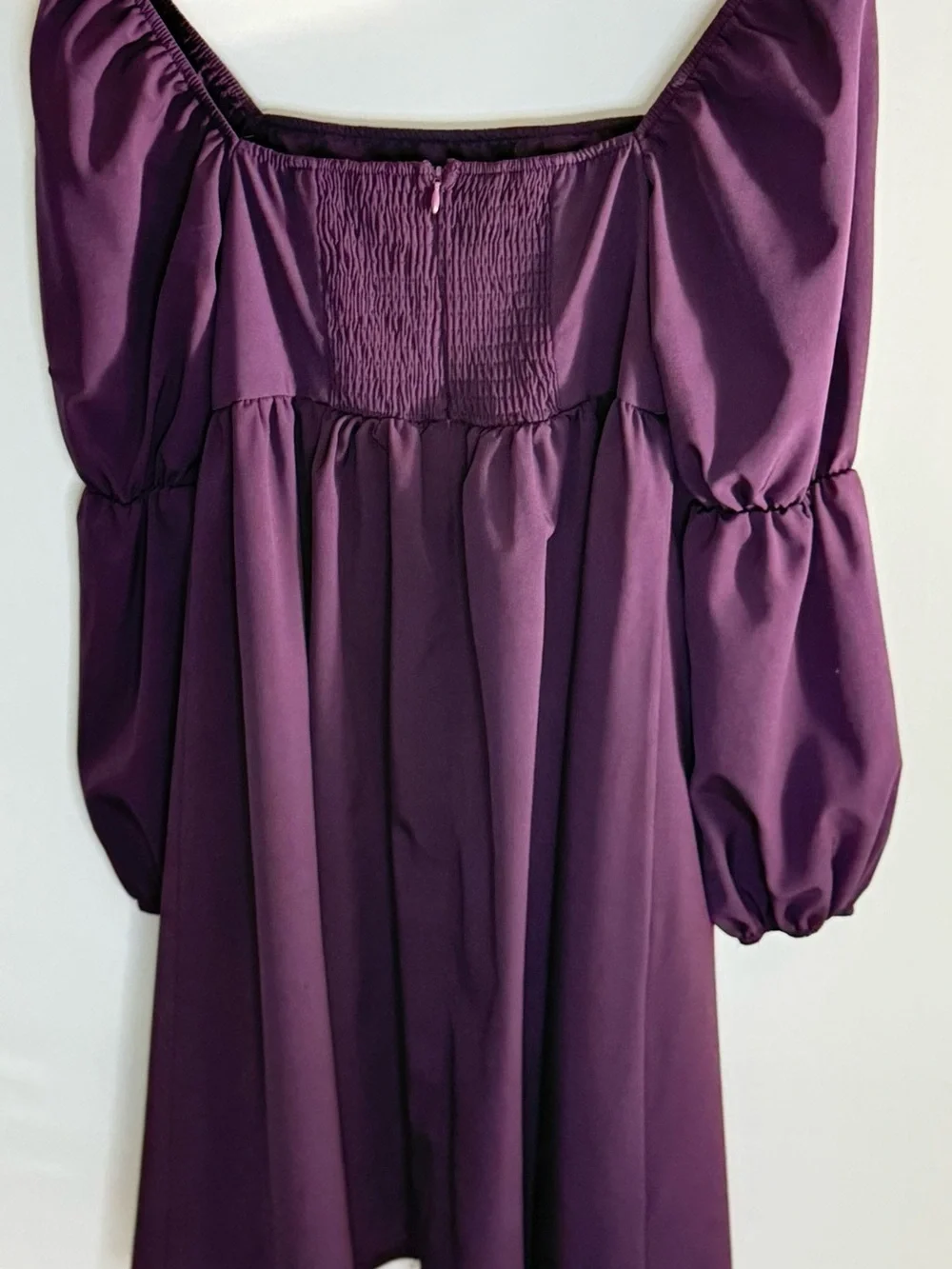 Exlura | Plum Purple Smocked Babydoll Puff Sleeve Mini Dress - Picture 3 of 7